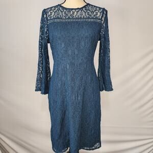 LOFT Blue Lace Long Sleeve Dress